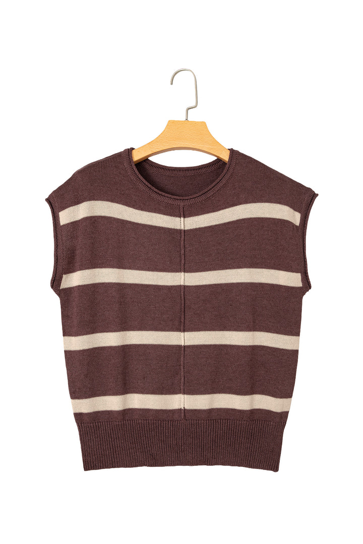 Rose Stripe Knit Western Short Sleeve Sweater
