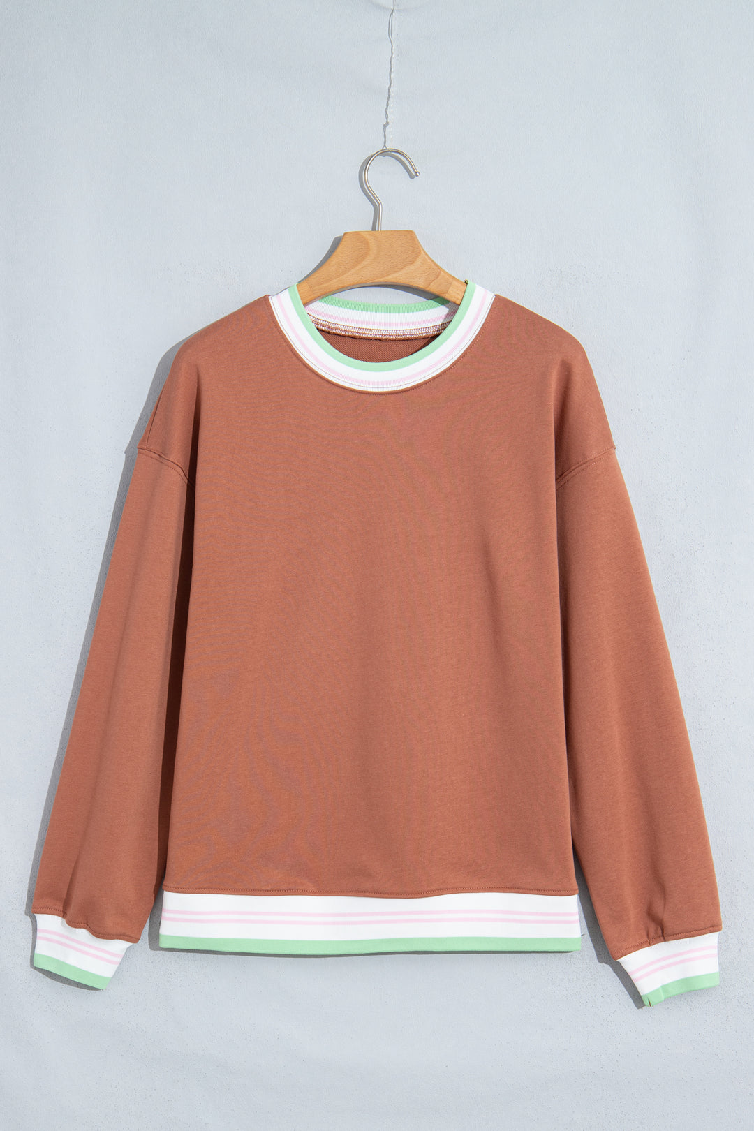 Racing Red Contrast Striped Trim Baggy Pullover Sweatshirt