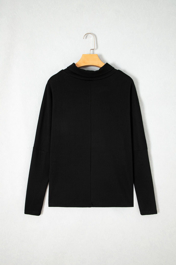 Black High Neck Long Sleeve Top
