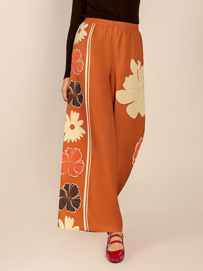 Printed Elastic Waist Wide Leg Pants