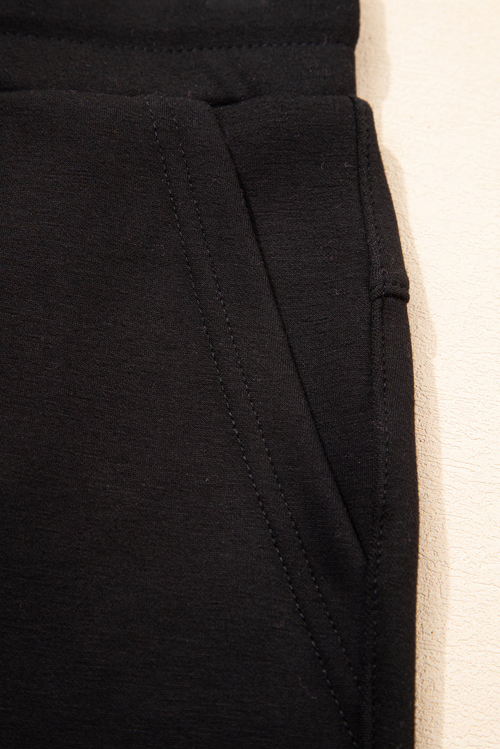 Black Exposed Seam Detail Skinny Drawstring Jogger Pants
