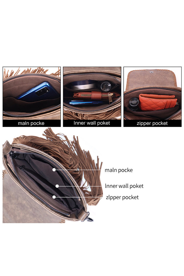Coffee Western Aztec Bohemian Tassel PU Leather Bag