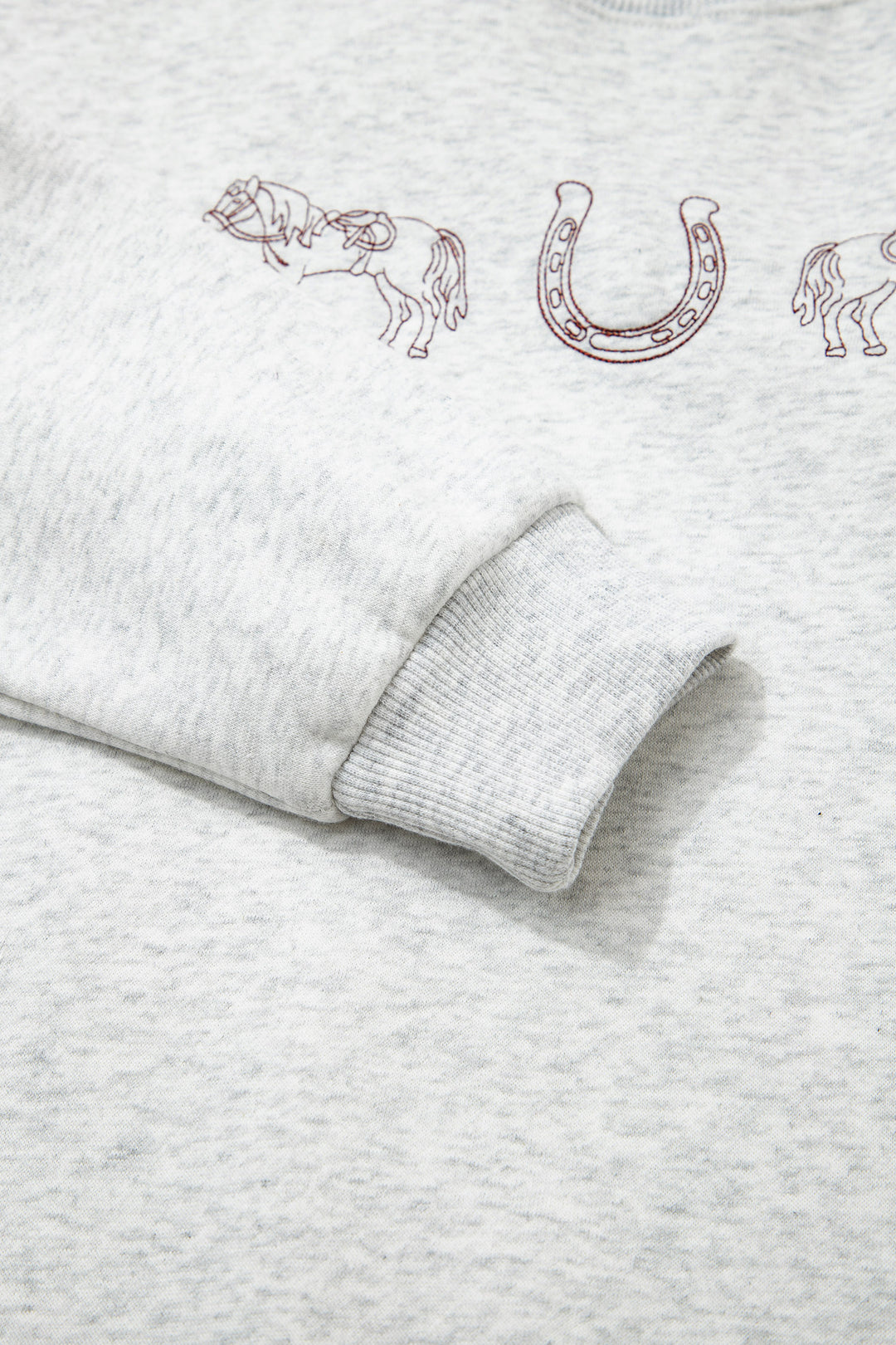 Light Grey Western Print Embroidered Casual Sweatshirt