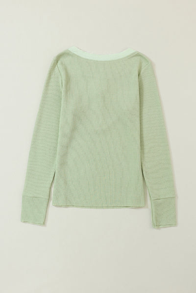 Laurel Green Waffle Knit Textured Henley Top