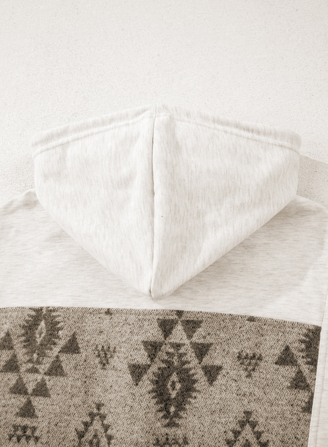 Gray Western Aztec Print Color Block Patchwork Drawstring Hooded Shacket