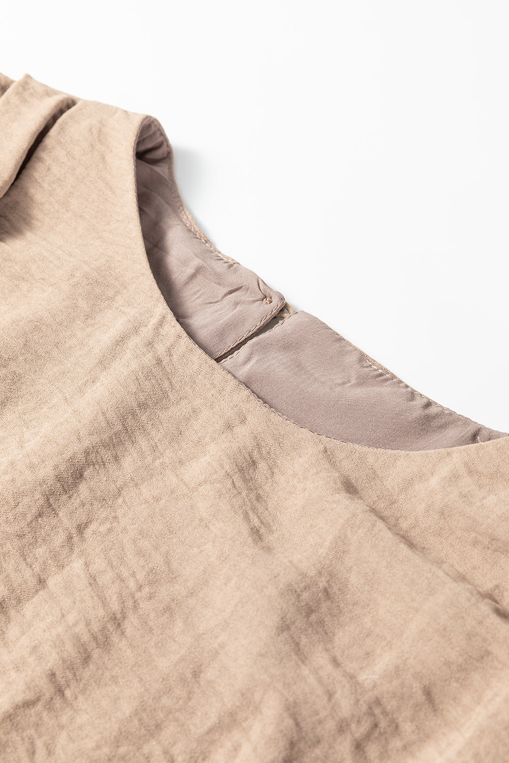 Pale Khaki Solid Color Keyhole Puffy Tank Drawstring Loose Pants 2pcs Outfit