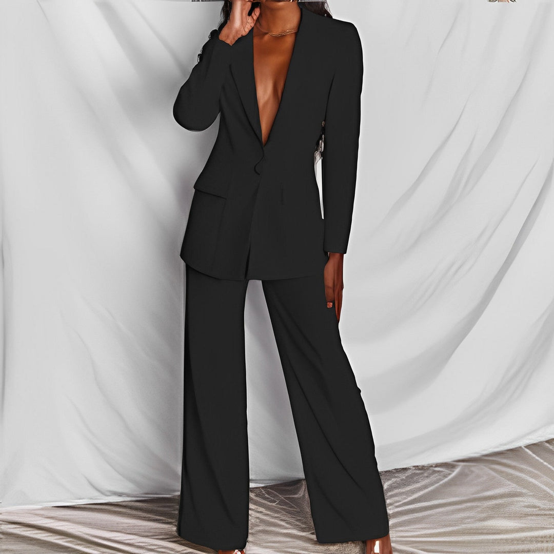 Lapel Button-Down Blazer &amp; Straight-Leg Trousers Suit
