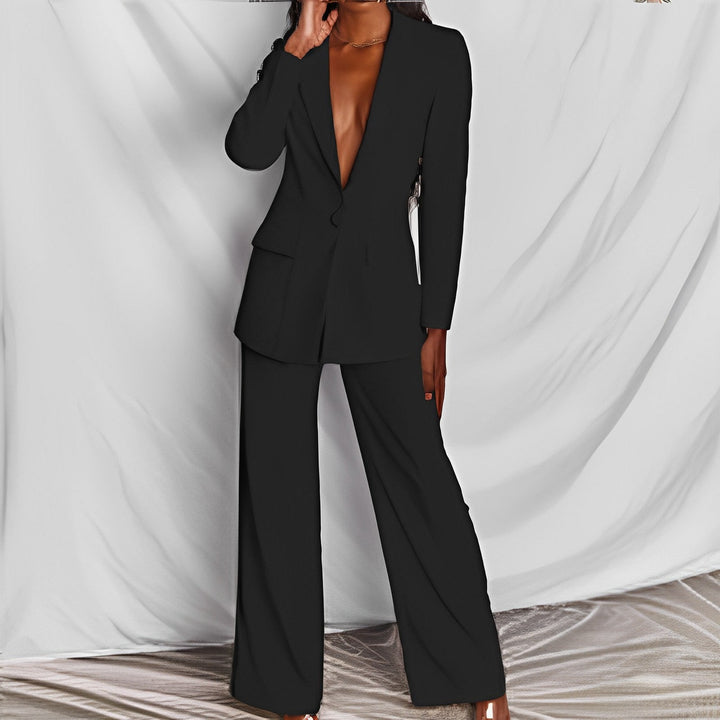 Lapel Button-Down Blazer &amp; Straight-Leg Trousers Suit