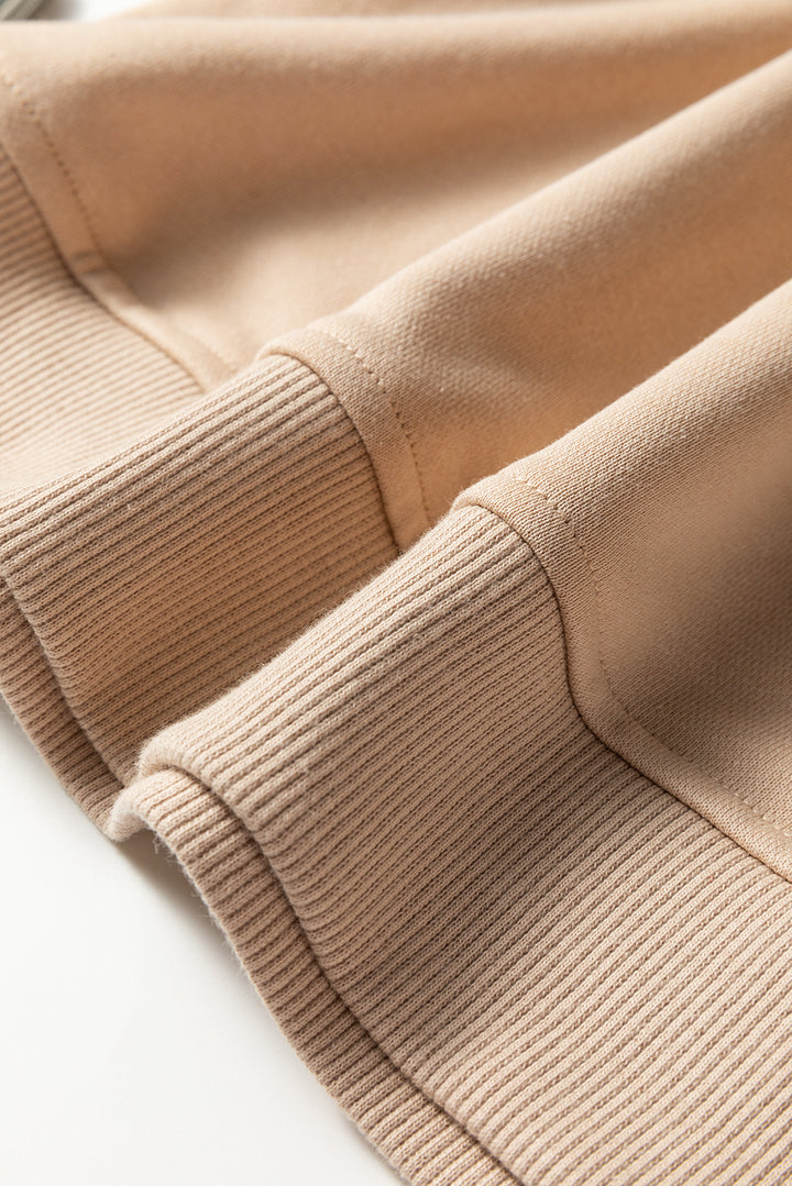 Oatmeal Varsity Striped Detail Crewneck Pullover Elastic Sweatpants 2pcs Outfit