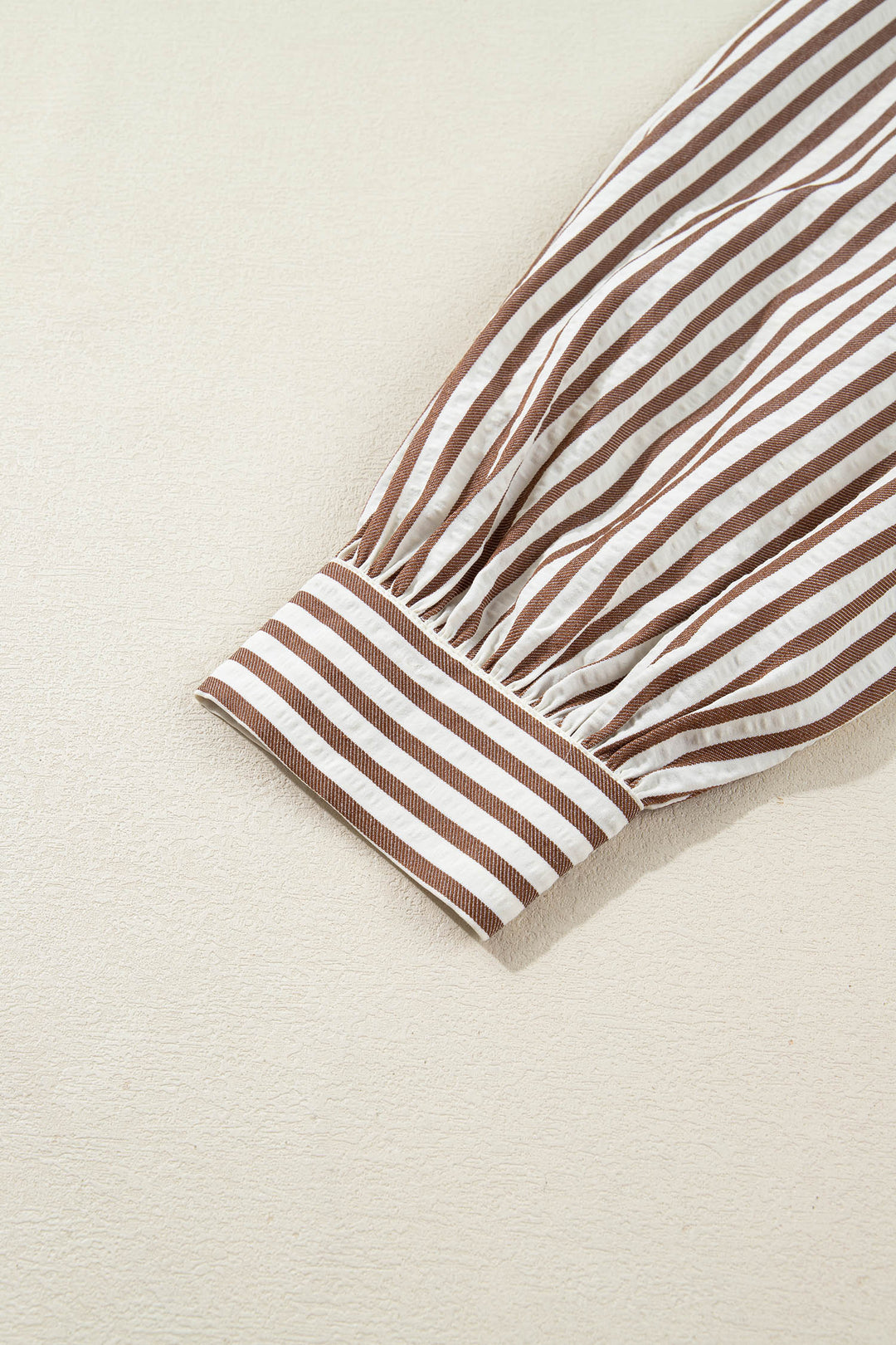 Brown Stripe Knot Waist Puff Sleeve Button Down Mini Shirt Dress