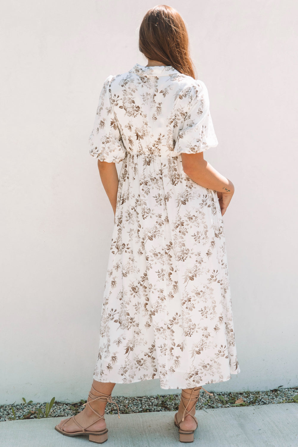 Iliana Floral Puff Sleeve V Neck Buttoned Front Maxi Dress