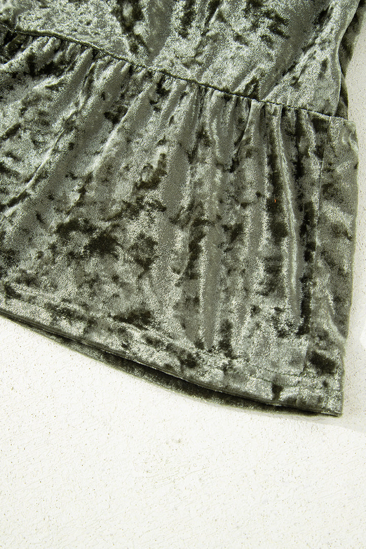 Coffee Plus Size Velvet Babydoll Mini Dress with Puff Sleeve