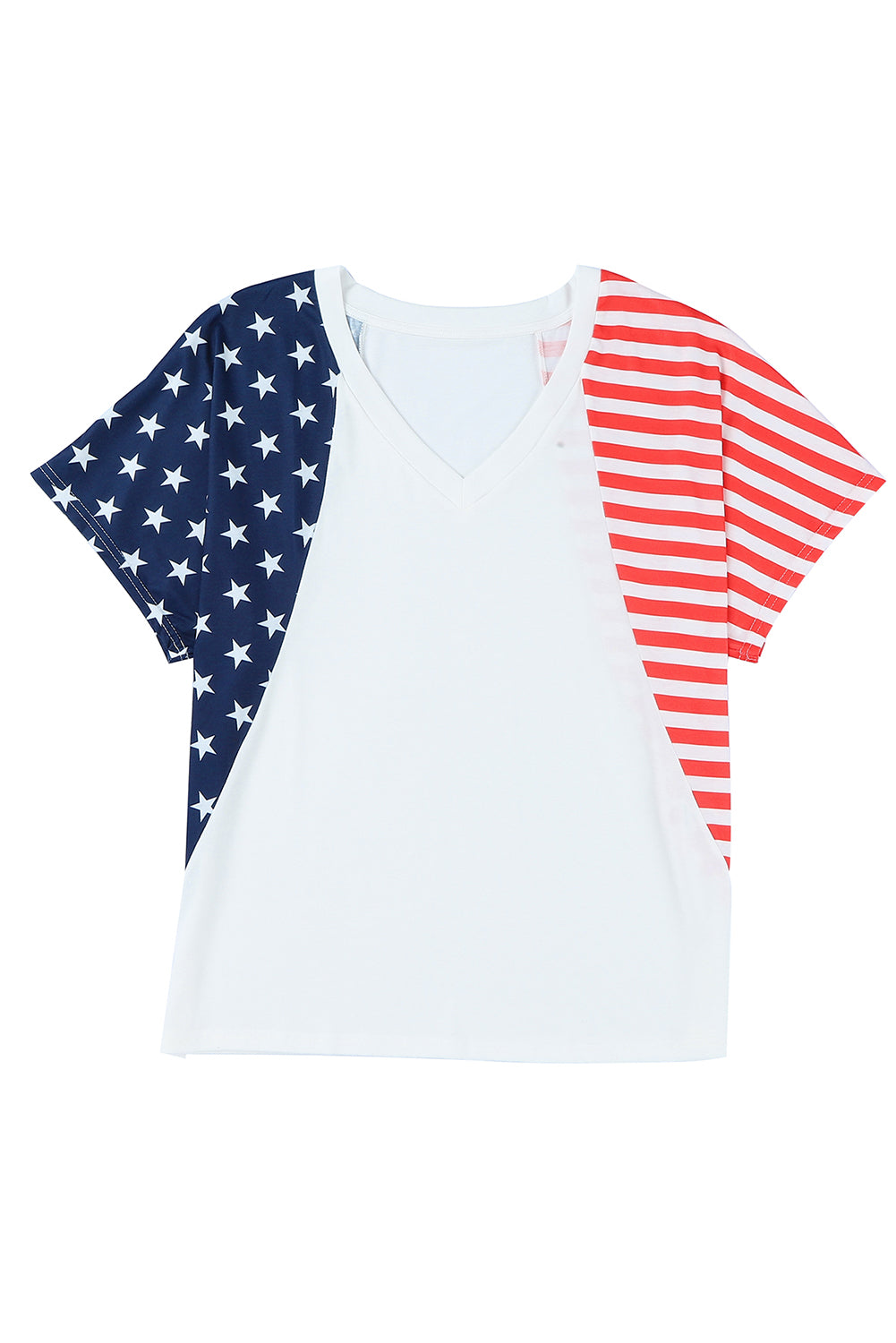 White The US Stars and Stripes V Neck Tee