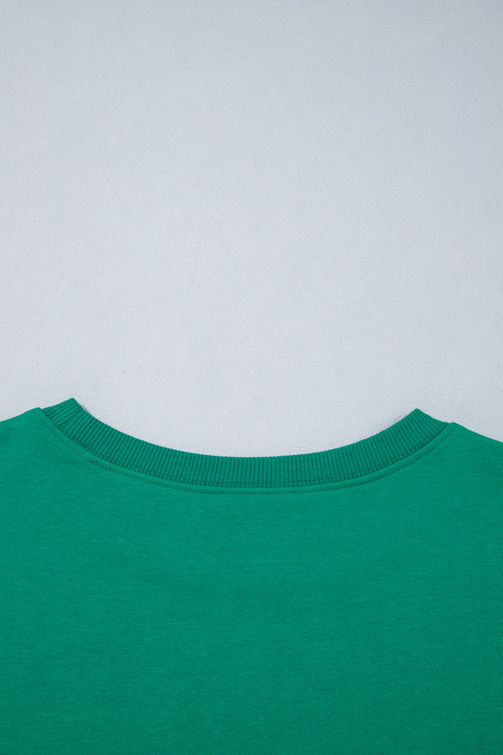 Green Polka Dot Patchwork Sleeve Crew Neck Loose Pullover Sweatshirt