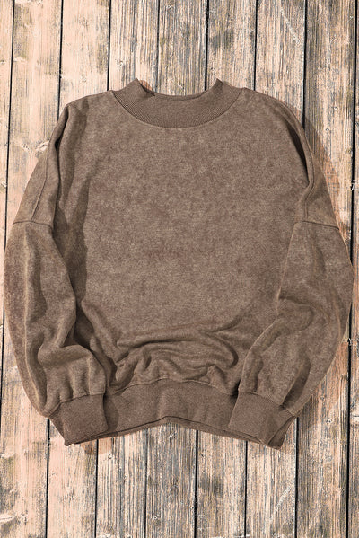 Brown Drop Shoulder Crew Neck Pullover Sweatshirt