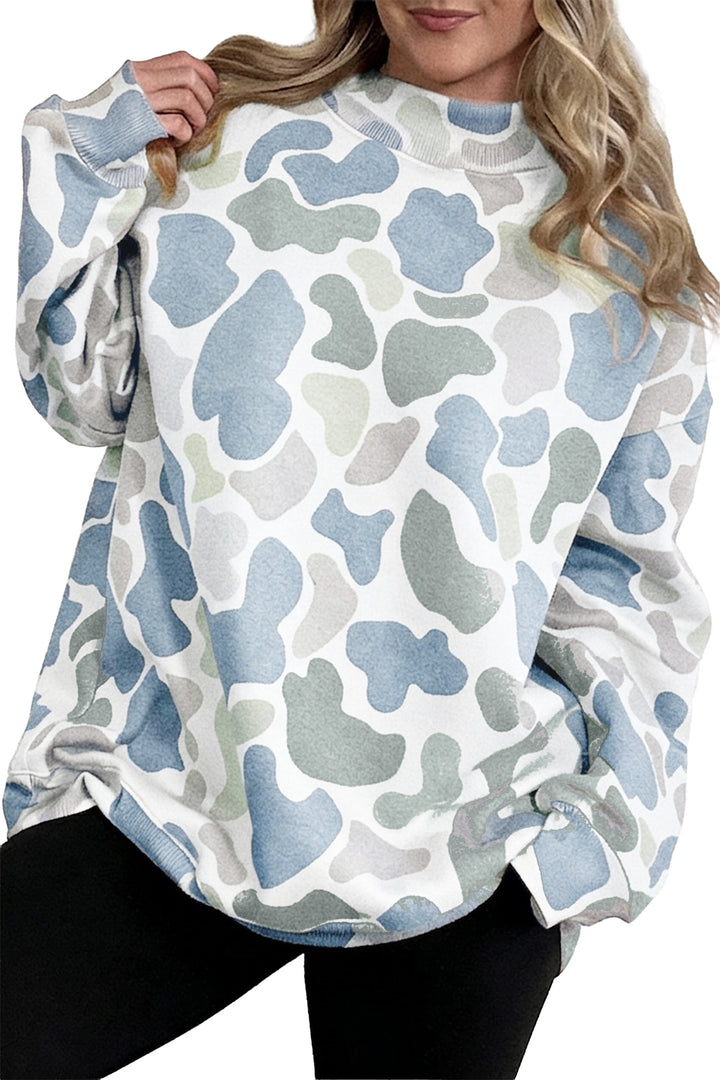 Sky Blue Camouflage Western Style Pullover Sweatshirt