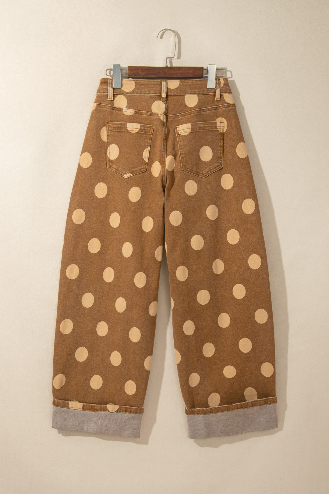 Sky Blue Polka Dot Ankle-Length Metal Button Casual Jeans