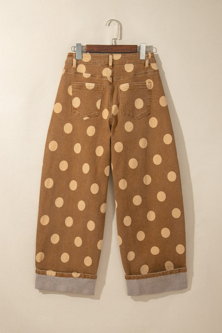 Sky Blue Polka Dot Ankle-Length Metal Button Casual Jeans