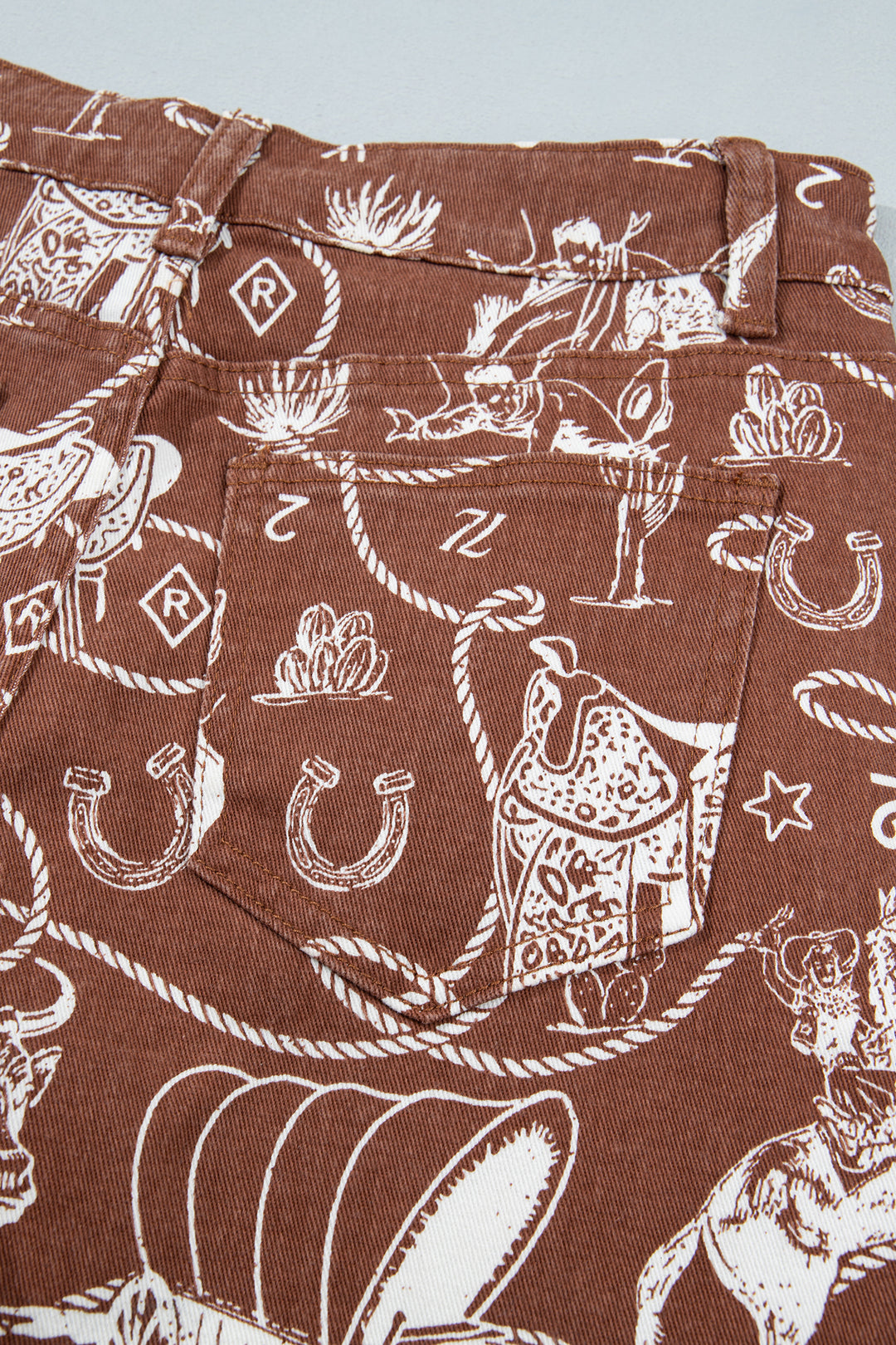 Brown Western Print Casual Shift Jeans