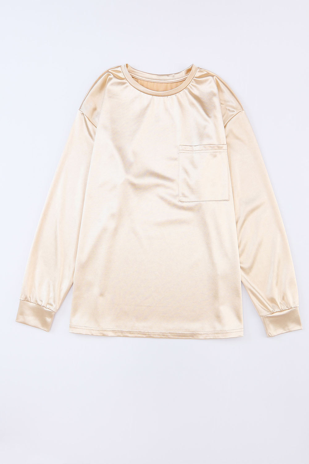 Apricot Glitter Chest Pocket Round Neck Long Sleeve Top