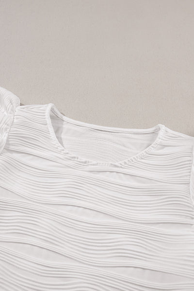 White Wavy Textured Ruffle Sleeve Top