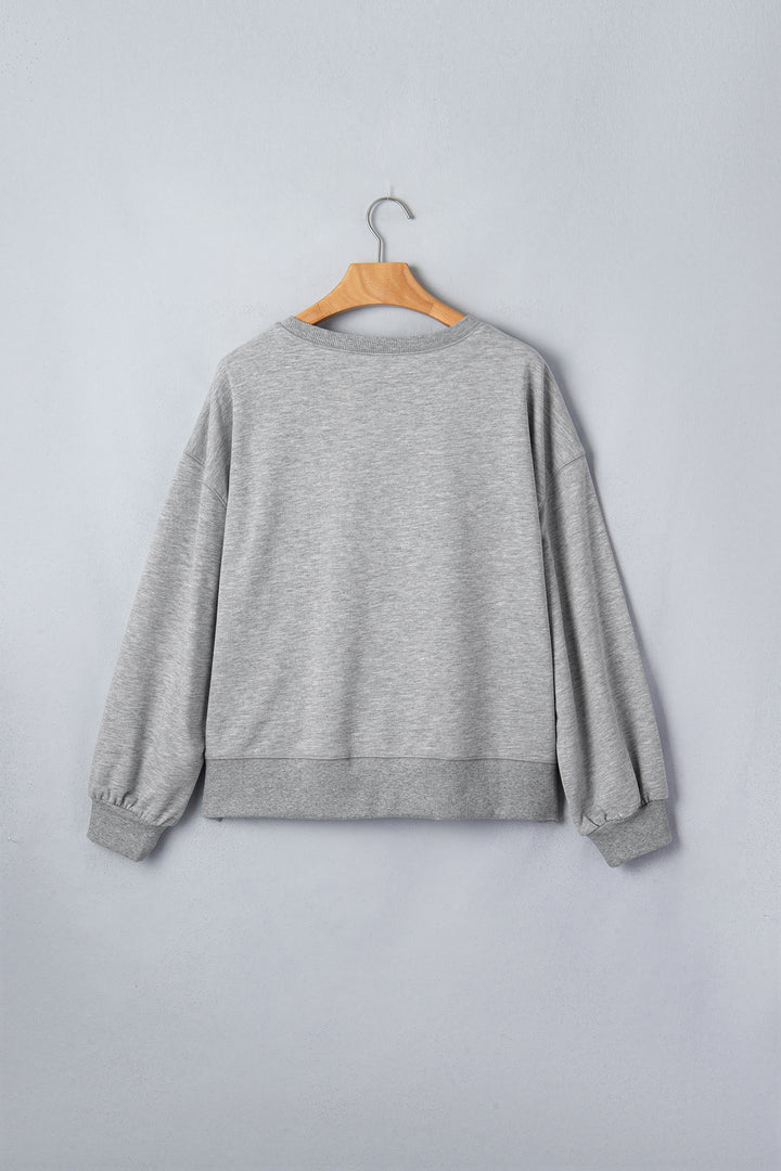 Medium Grey Sequin Western Ghost Print Long Sleeve Round Neck Sweatshirt