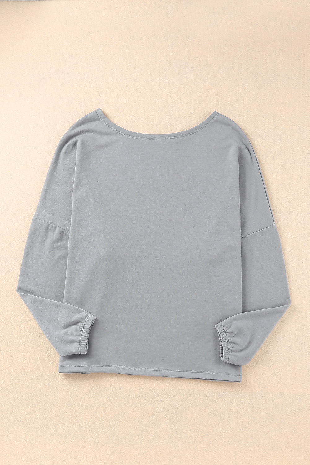 Gray Loose Fit Wide Neck Batwing Sleeves Top