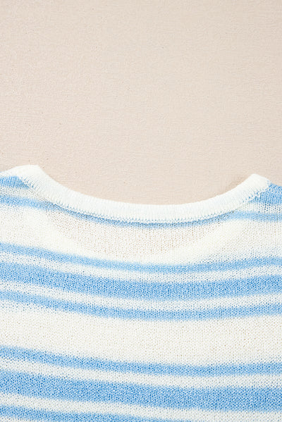 Sky Blue Stripe Boxy Fit Wide Sleeve Sweater T Shirt