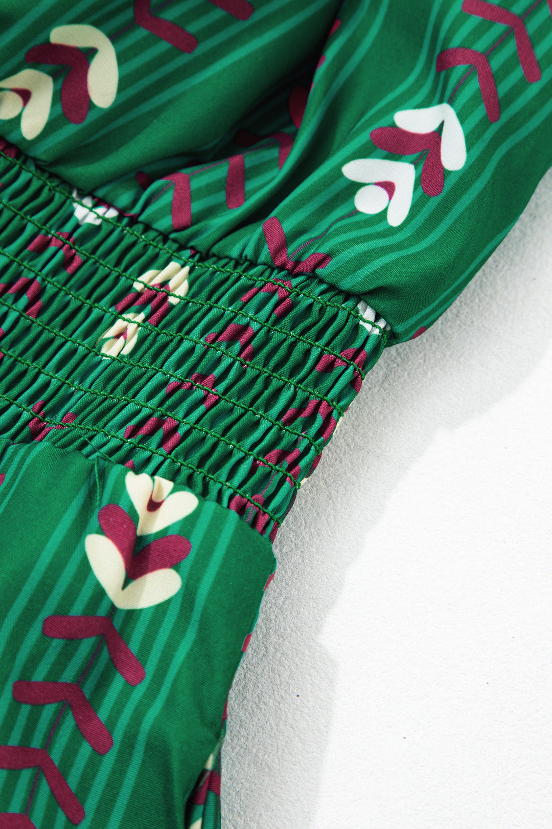 Green Floral Print V Neck Long Sleeve Shift Plus Size Dress