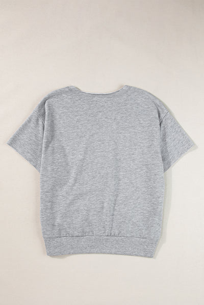 Light Grey USA Lettering Patch Notched Neck Loose Tee