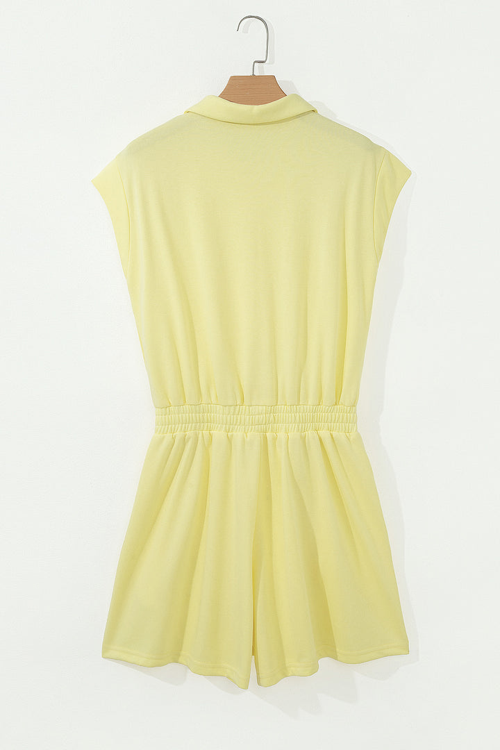 Yellow Cream Half Zip Polo Tee Elastic Waist Romper