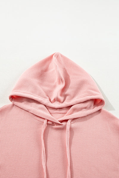 Light Pink Waffle Knit Fleece Lined High Low Oversized Hoodie