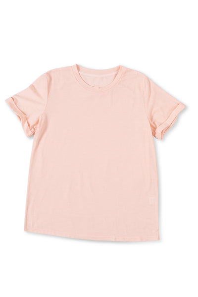 Pink Solid Color Crew Neck Tee