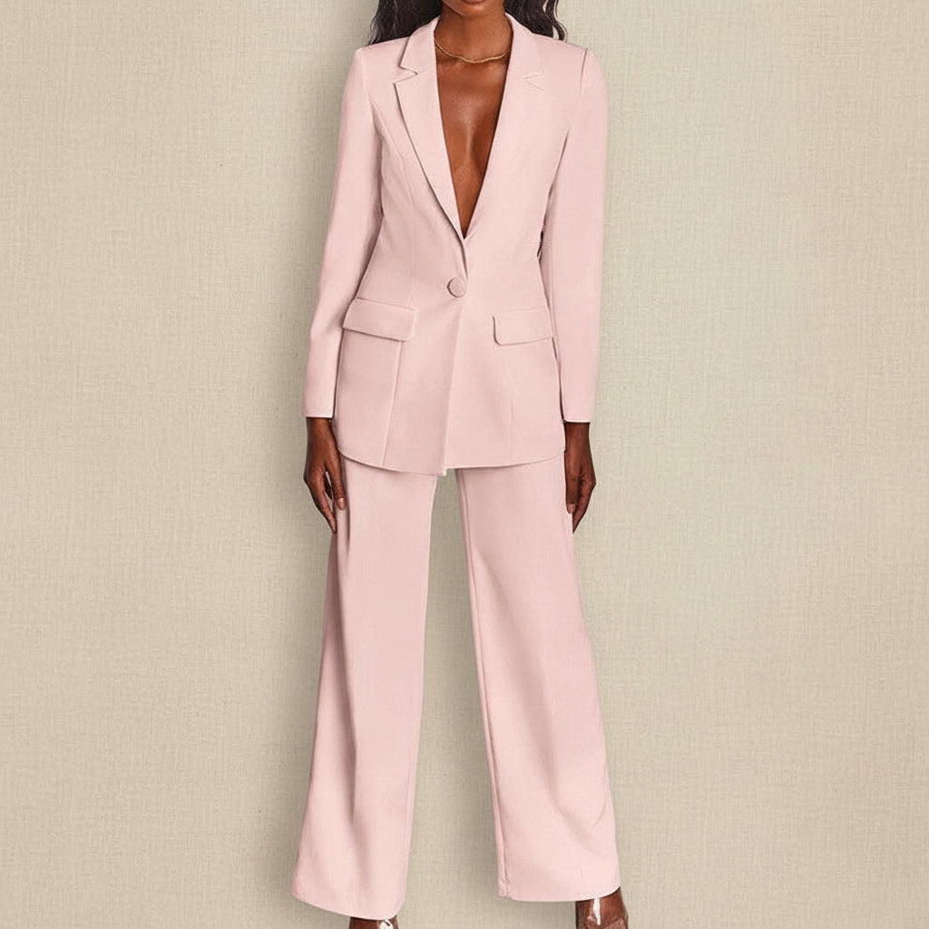Lapel Button-Down Blazer &amp; Straight-Leg Trousers Suit