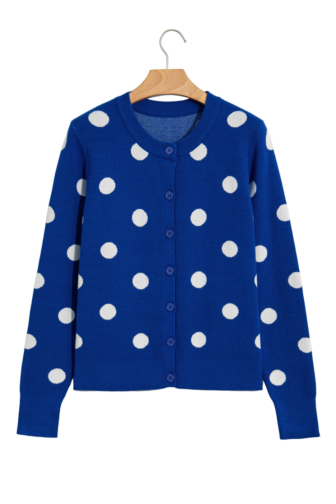 Bluing Casual Polka Dot Button Front Long Sleeve Sweater Cardigan