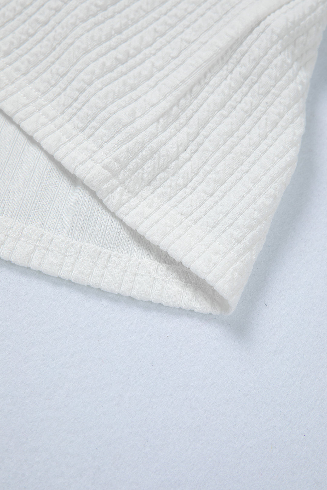 White Solid Color Textured Drop Shoulder Long Sleeve Peplum Top