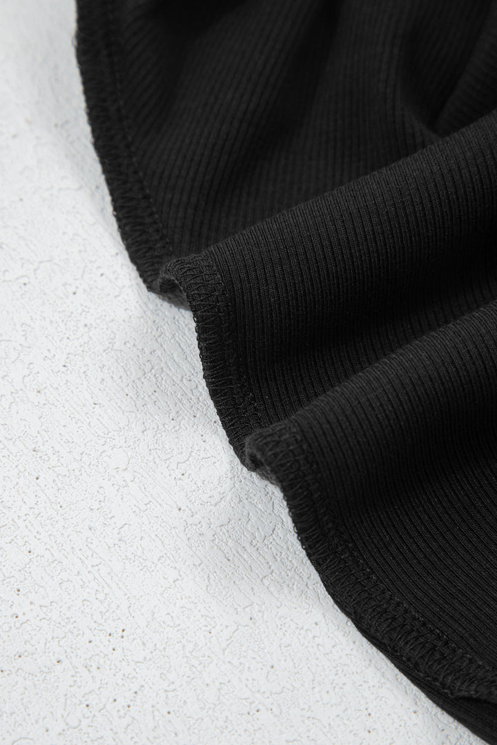 Black Solid Color Oversize Slit Sweatshirt Ribbed Leggings 2pcs Set