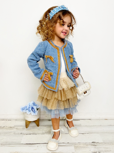 Hello Darling Blue Tweed Jacket And Tulle Skirt