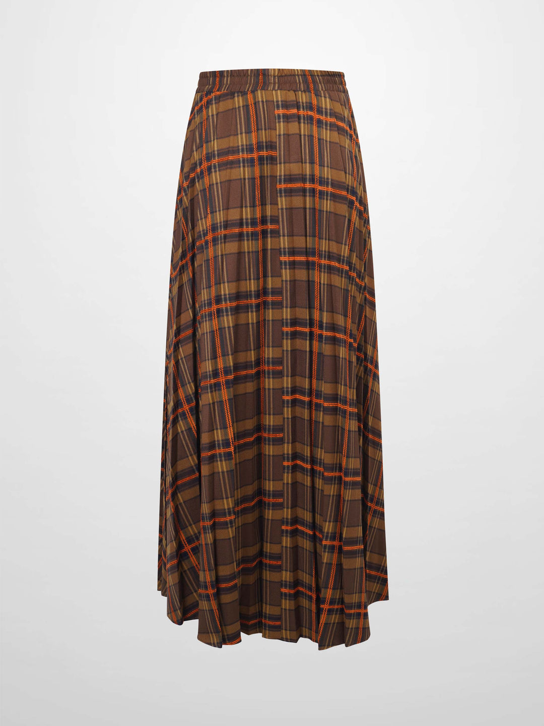 Covered Band Pleated Skirt-Brown/Orange Plaid