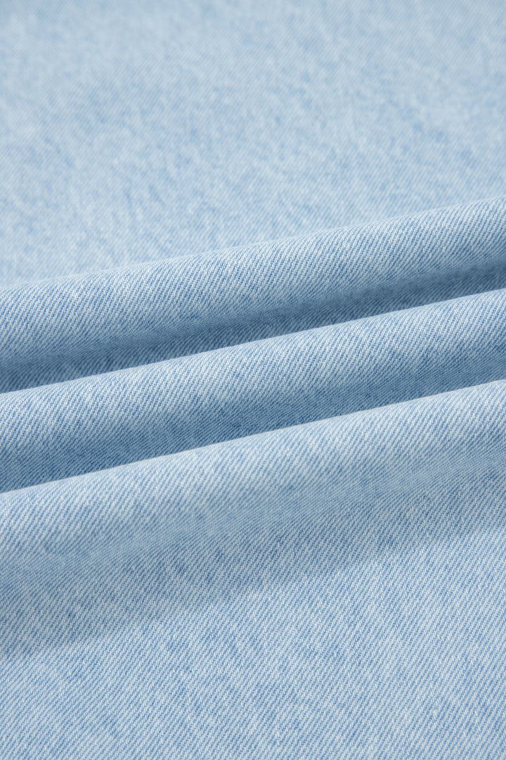 Beau Blue Studded Side Slit Leg Frayed Pocketed Wide Leg Jeans