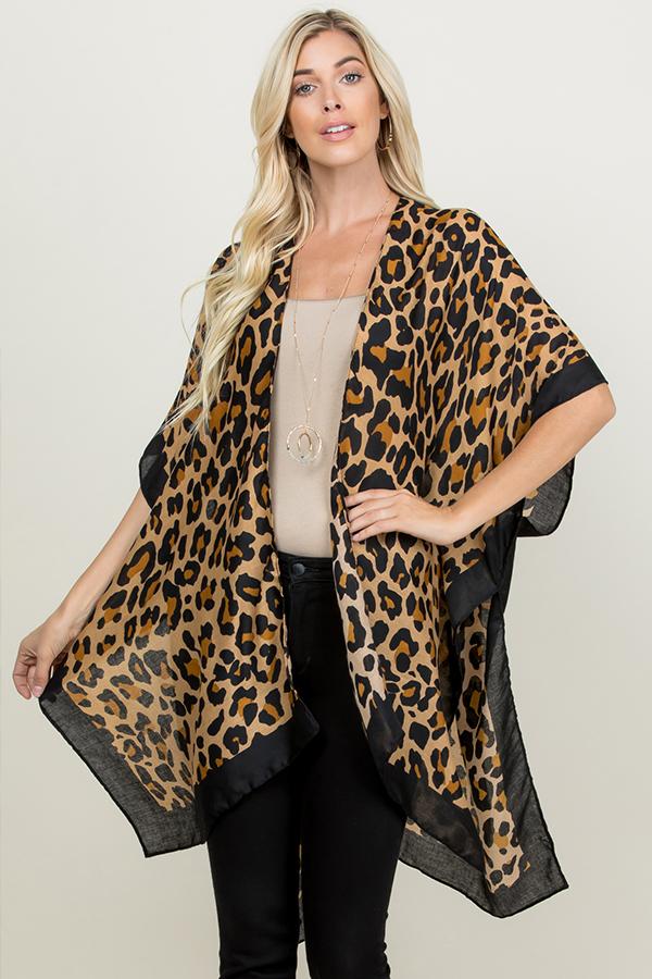 Pn222x078 - Leopard Print Knee Length Kimono