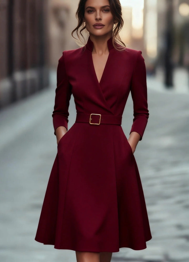 V-Neck Long Sleeve Swing Dress – Women&