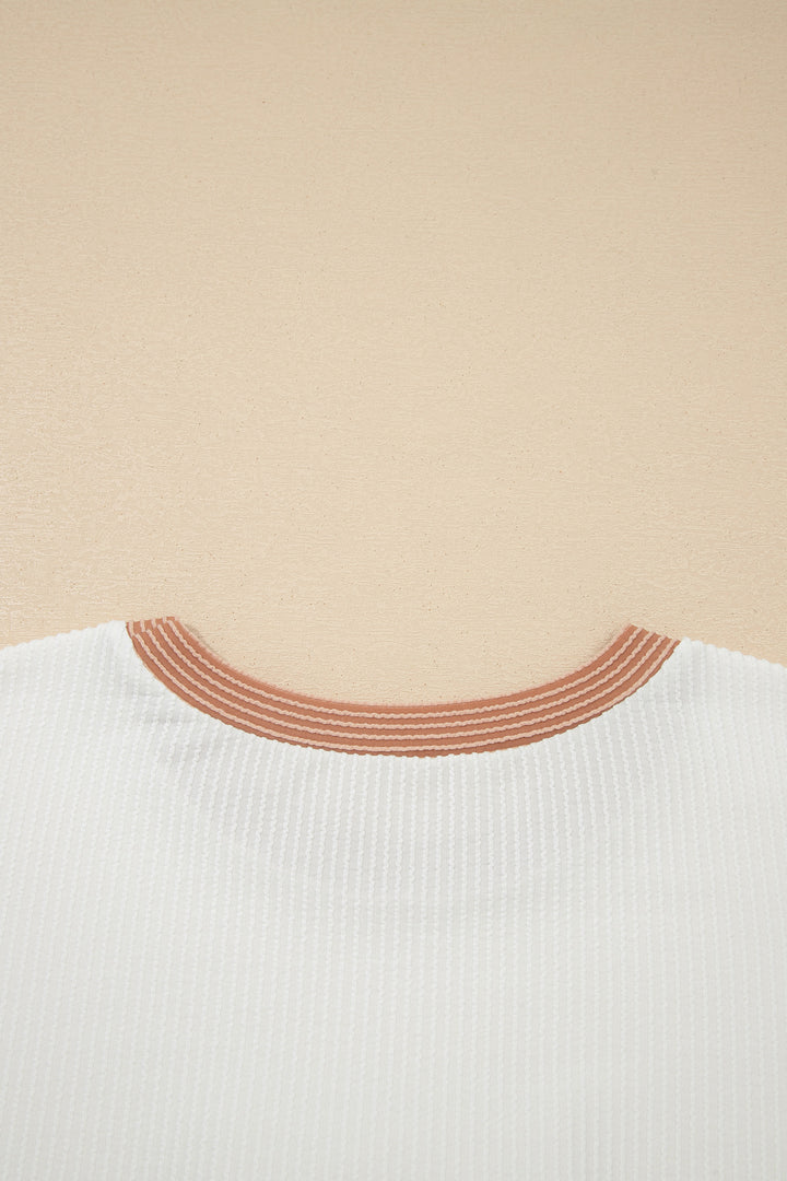 Apricot Bowknot Applique Plus Size Ribbed Top