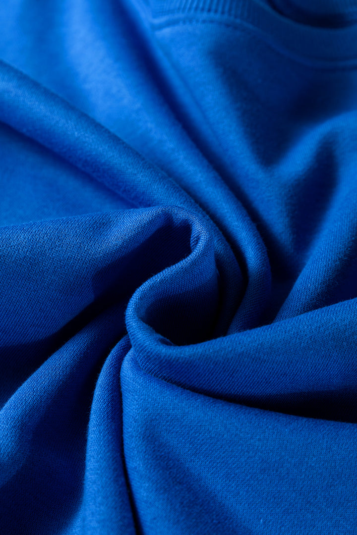 Dark Blue Striped Patchwork Sleeve Colorblock Sweatshirt