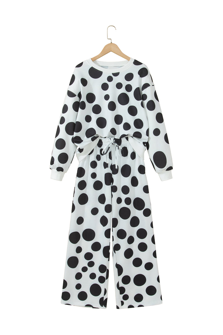 Khaki Polka Dot Long Sleeve Top Drawstring Relaxed Pants Set