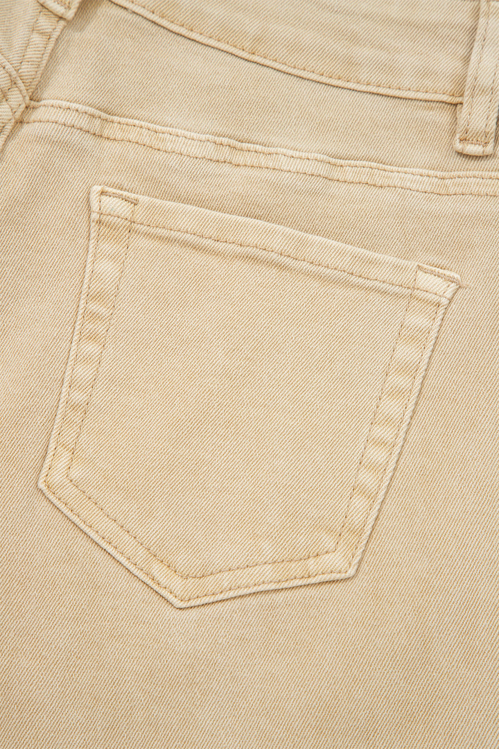 Apricot Solid Color Seamed Center Wide Leg Cropped Jeans