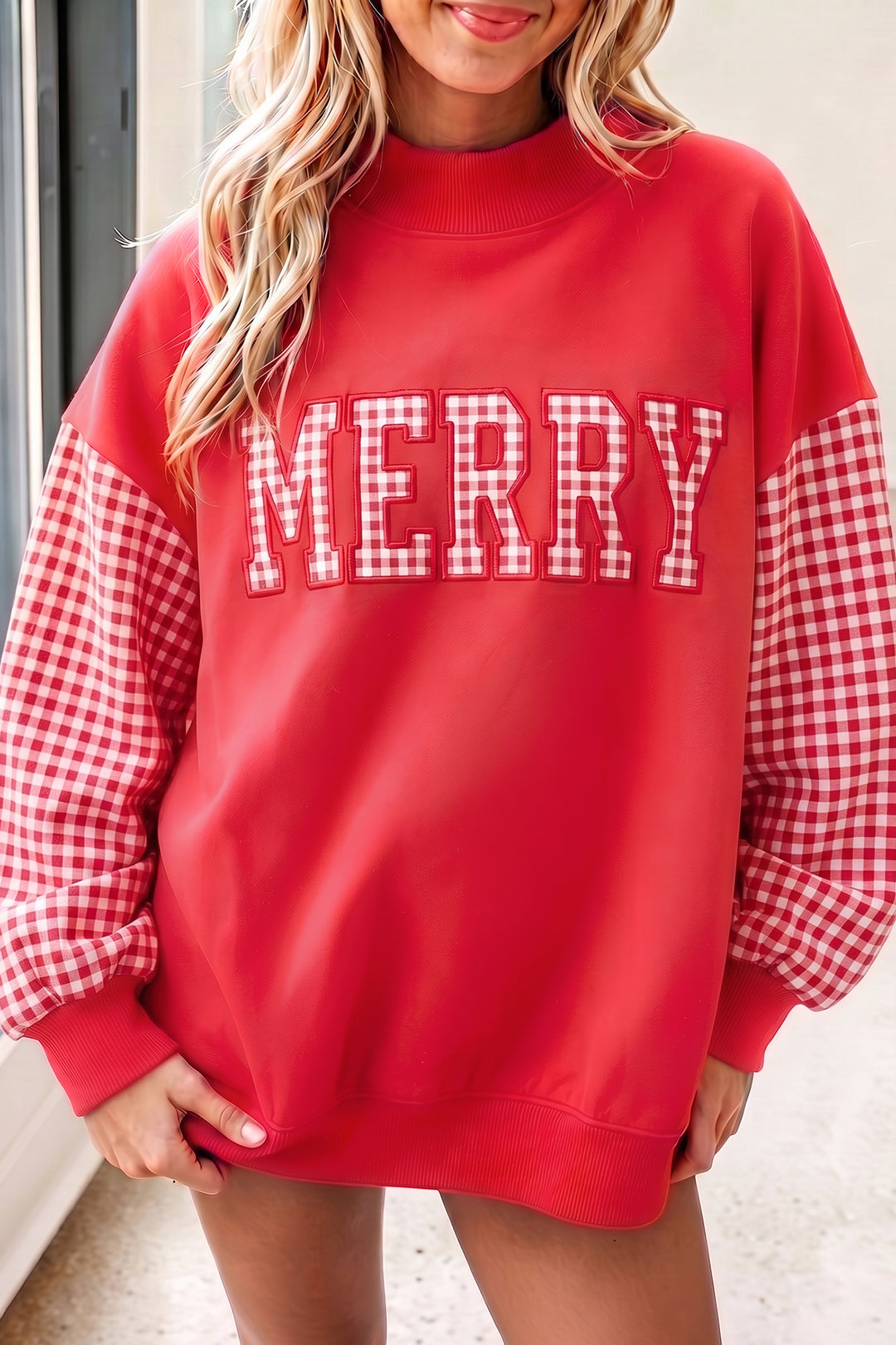 Evergreen Gingham Plaid Oversized Pullover Sweatshirt