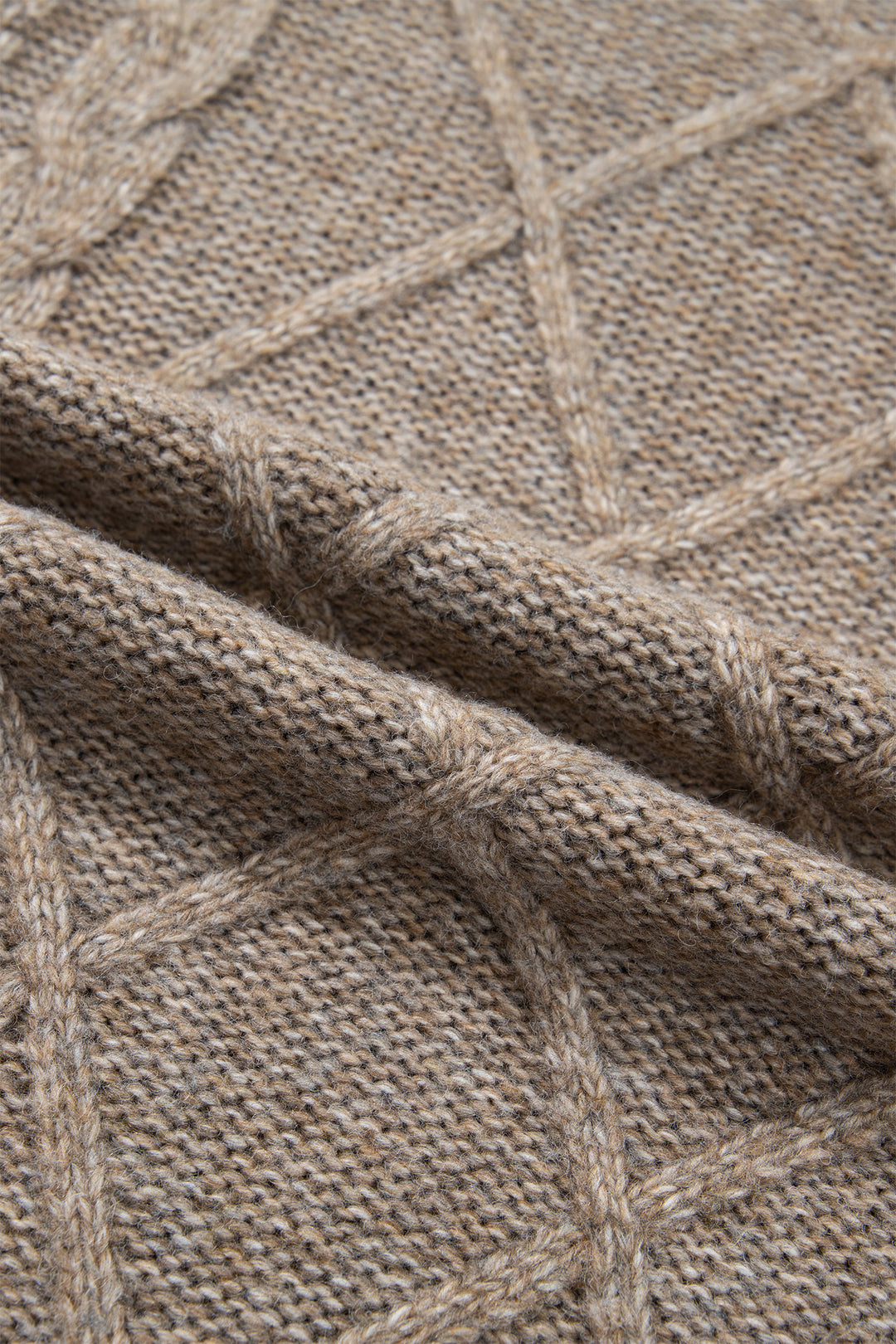 Dark Khaki High Neck Drop Shoulder Cable Knit Regular Length Sweater