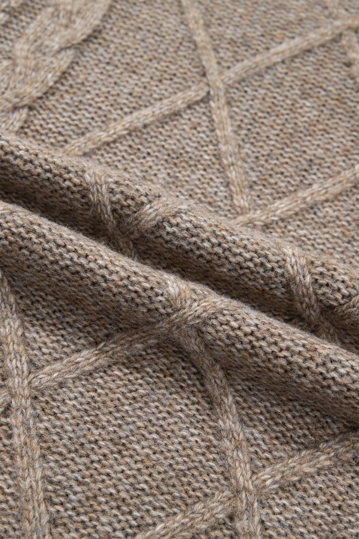 Dark Khaki High Neck Drop Shoulder Cable Knit Regular Length Sweater