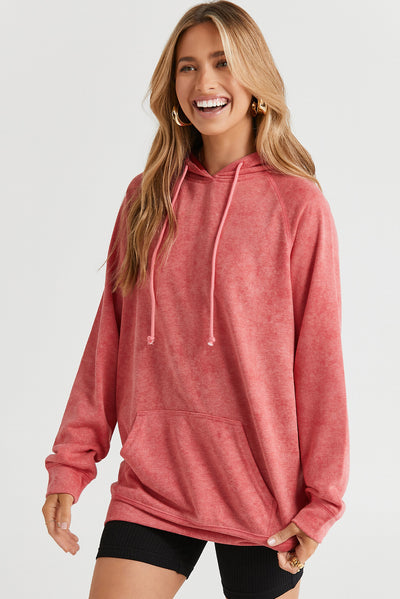 Mineral Wash Kangaroo Pocket Drawstring Pullover Hoodie